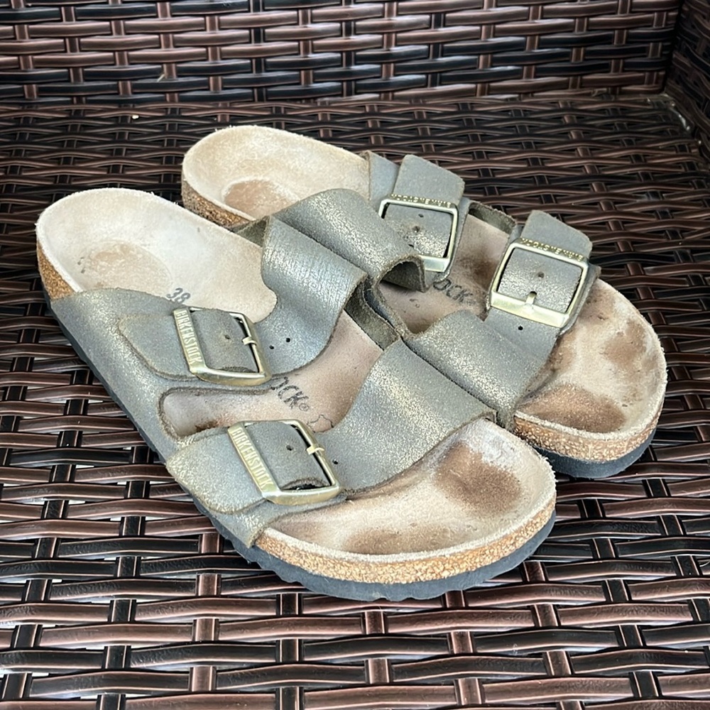 Birkenstock gold suede Arizona Sandals size 38